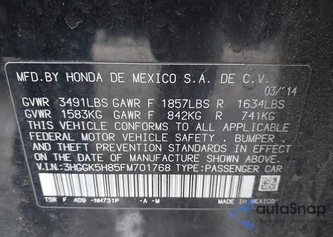 2015 Honda Fit Ex/Ex-L из США, поврежденный, VIN 3HGGK5H85FM701768